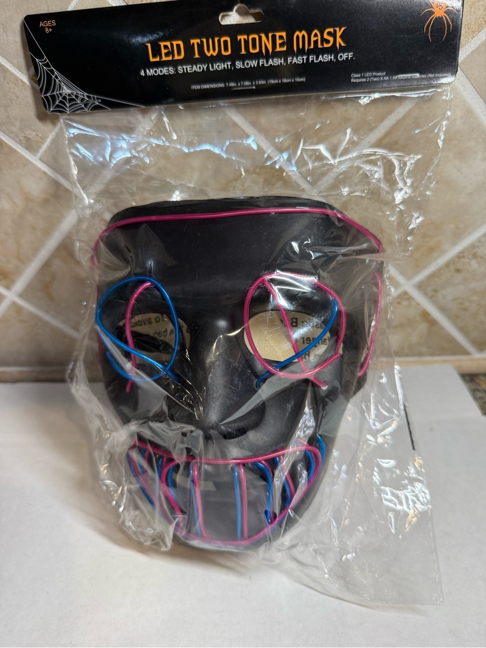 LED Two Tone Light Up Mask, Pink Blue, Halloween Purge Costume,4 modes